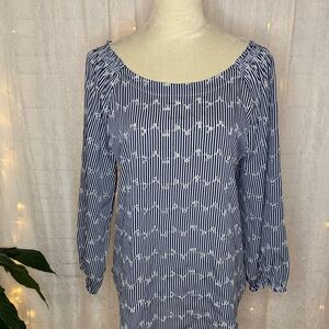 LOFT Blue and White Patterned Blouse